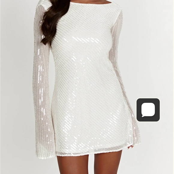 Meshki Dresses & Skirts - Sequin Long-Sleeve Mini Dress - White